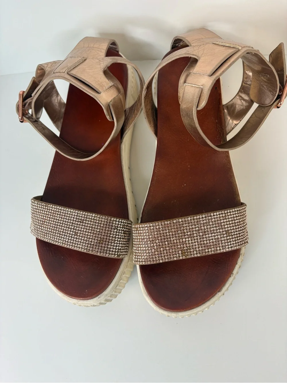 Women's Sparkle Ankle-Strap Platform Sandals in Rose Gold